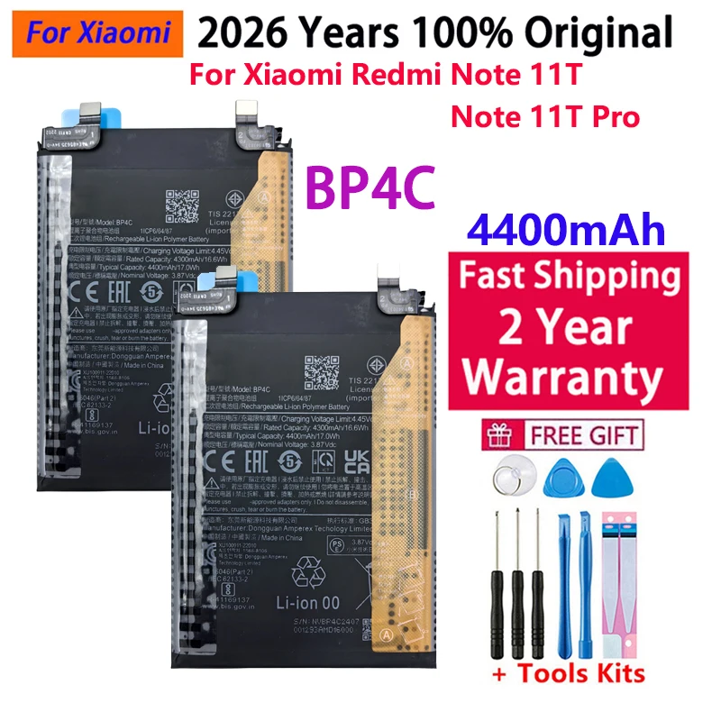 

100% Original 4400mAh BP4C High Capacity Replacement Battery for Xiaomi Redmi Note 11T / 11T Pro Mobile Phone Batteries Bateria