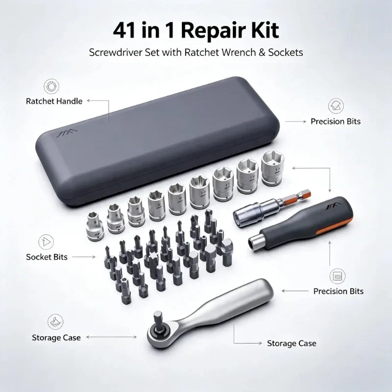 JIMIHOME Multi Purpose Screwdriver Set Ratchet Wrench Socket Bicycle Repair Maintenance Tools GNT41
