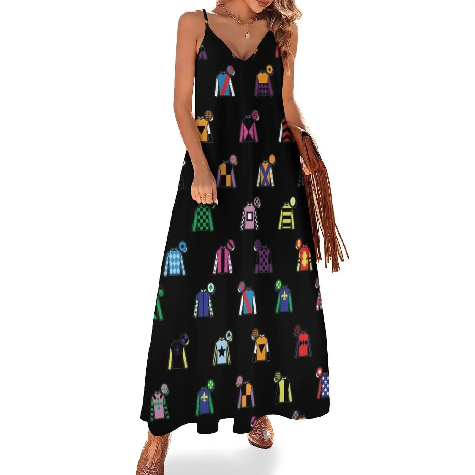 

Horse Racing Jockey Silk Print Black Sleeveless Dress summer dress korean women elegant evening dresses for women 2024 Dress