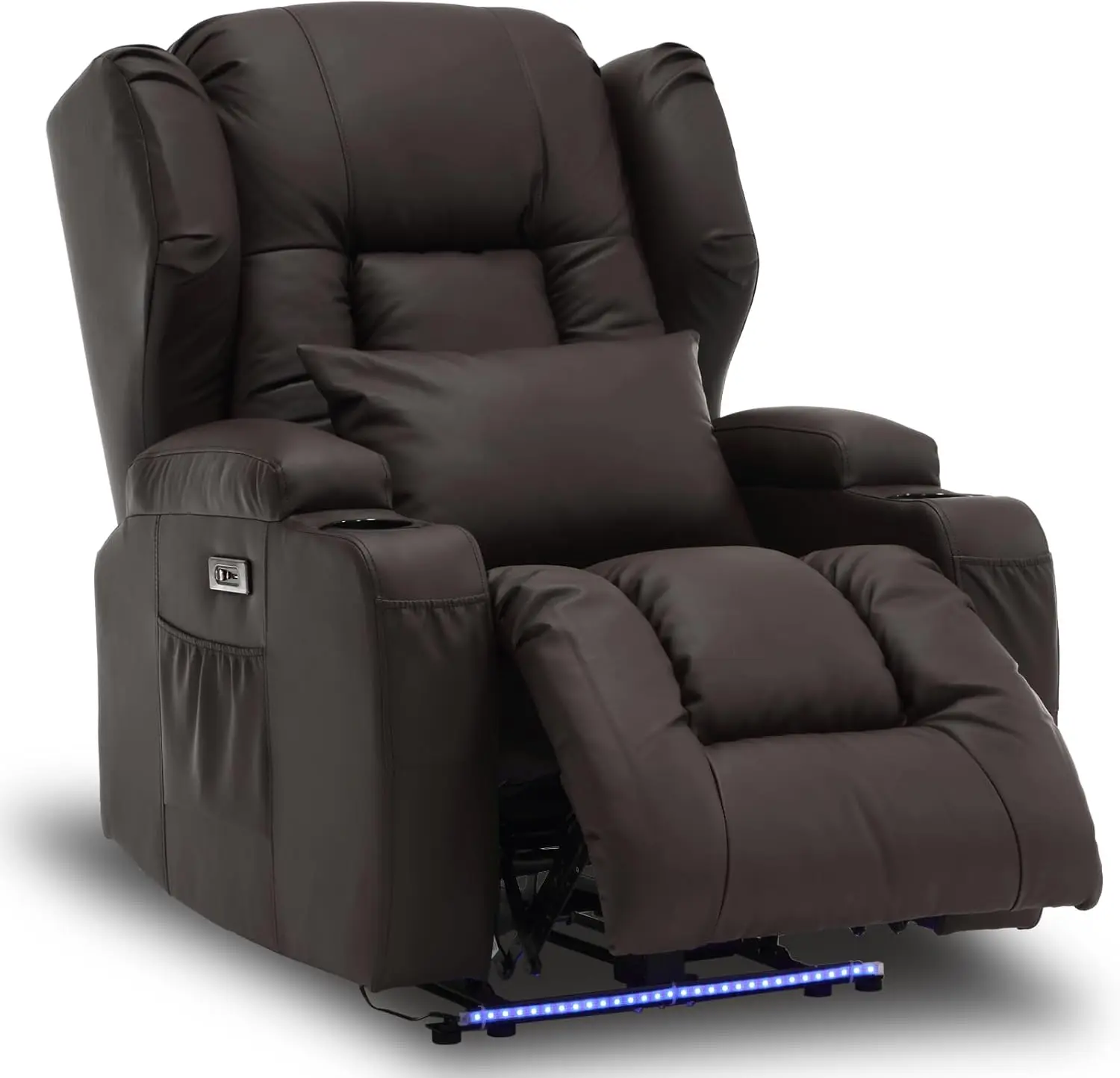 

IPKIG Power Recliner Chair with LED Lights - Faux Leather Electric Home Theater Seating Movie Reclining Chairs with Lumbar