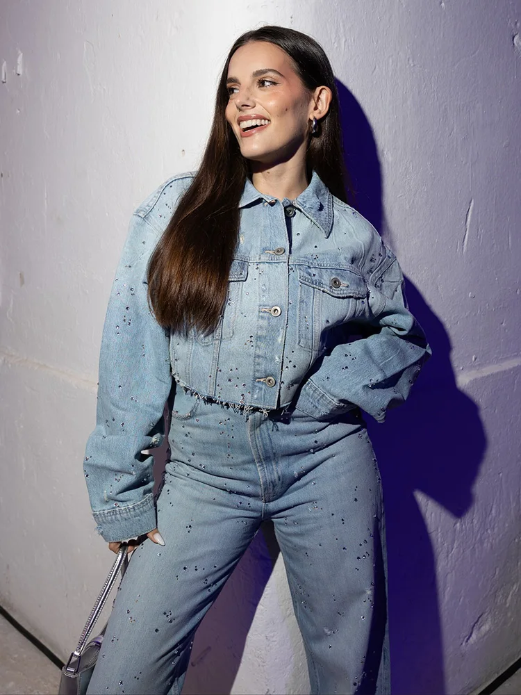 Damskie koszule z długim rękawem, zapinane na guziki, ze stójką, wiązane, luźne + spodnie z szerokimi nogawkami, z elastyczną talią i kieszeniami, jesienne, jednolite, 2 sztuki