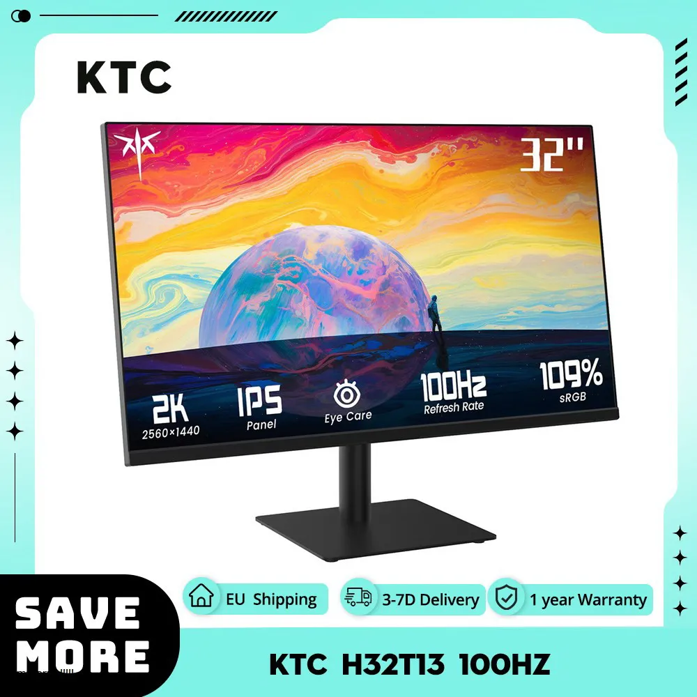 Ktc h32t13 32-Zoll-Monitor, qhd 1440 x 109% @ hz, eled, freesync & g-sync, dp/hdmi, Kopfhörer, wenig