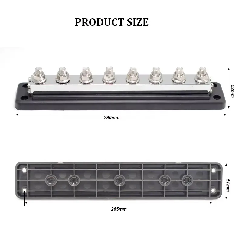 8 GANG High Quality Heavy Duty Busbar 600A Copper Pcb Busbar Neutral Busbar Terminal Block for RV Boat Yacht
