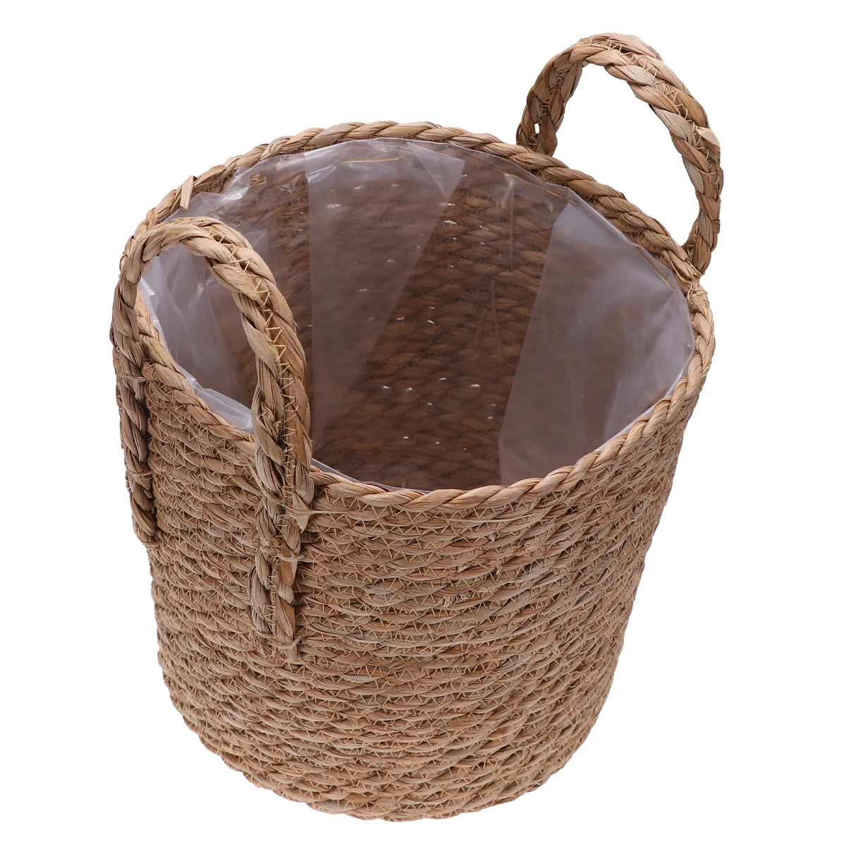 

Straw Flower Basket Storage Bin Woven Plant Pot Holder Linen Materials Eco Friendly Thickened Double Handles Indoor