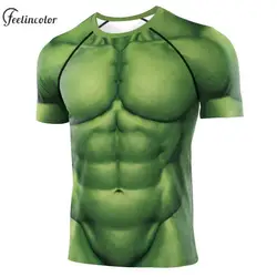 Superhero Cosplay T-Shirt for Men Green Muscles Printed T-Shirts Sports Breathable O-Neck Tops Summer Elastic Male Clothing