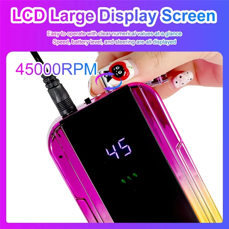 ABHU 45000RPM 충전식 네일 드릴 머신 전기 네일 드릴 샌더 저소음 매니큐어 기계