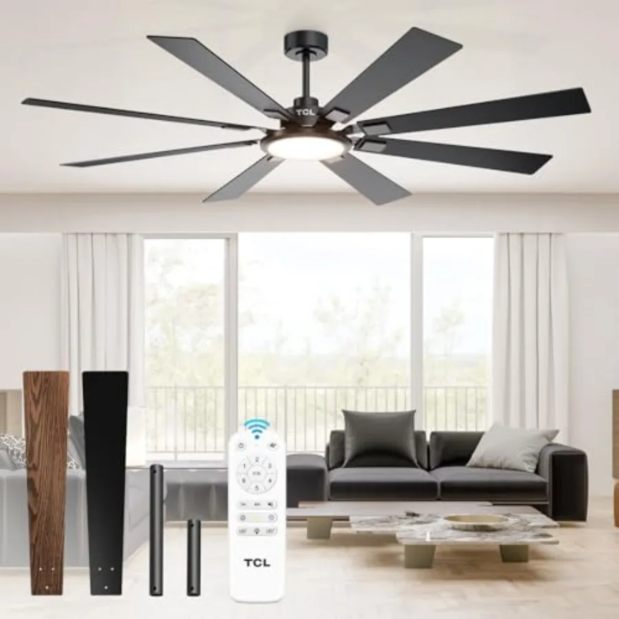 Ceiling Fans with Lights and Remote: 8 Blades, Quiet Reversible DC Motor, Dimmable Super Bright LED, Noiseless Large Modern Fan
