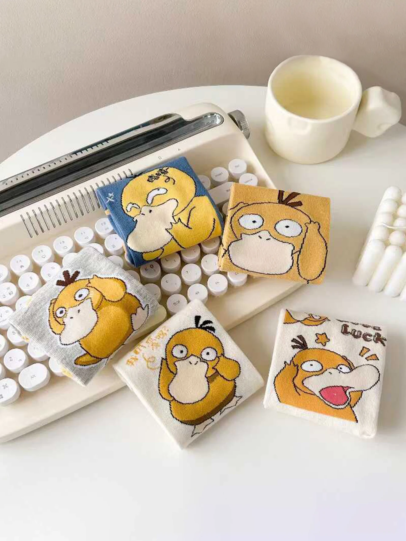 5/10 Pairs miniso Fashion Cartoon Anime Pok é mon Versatile Sweet and Cute psyduck Casual Outdoor short Socks image 5