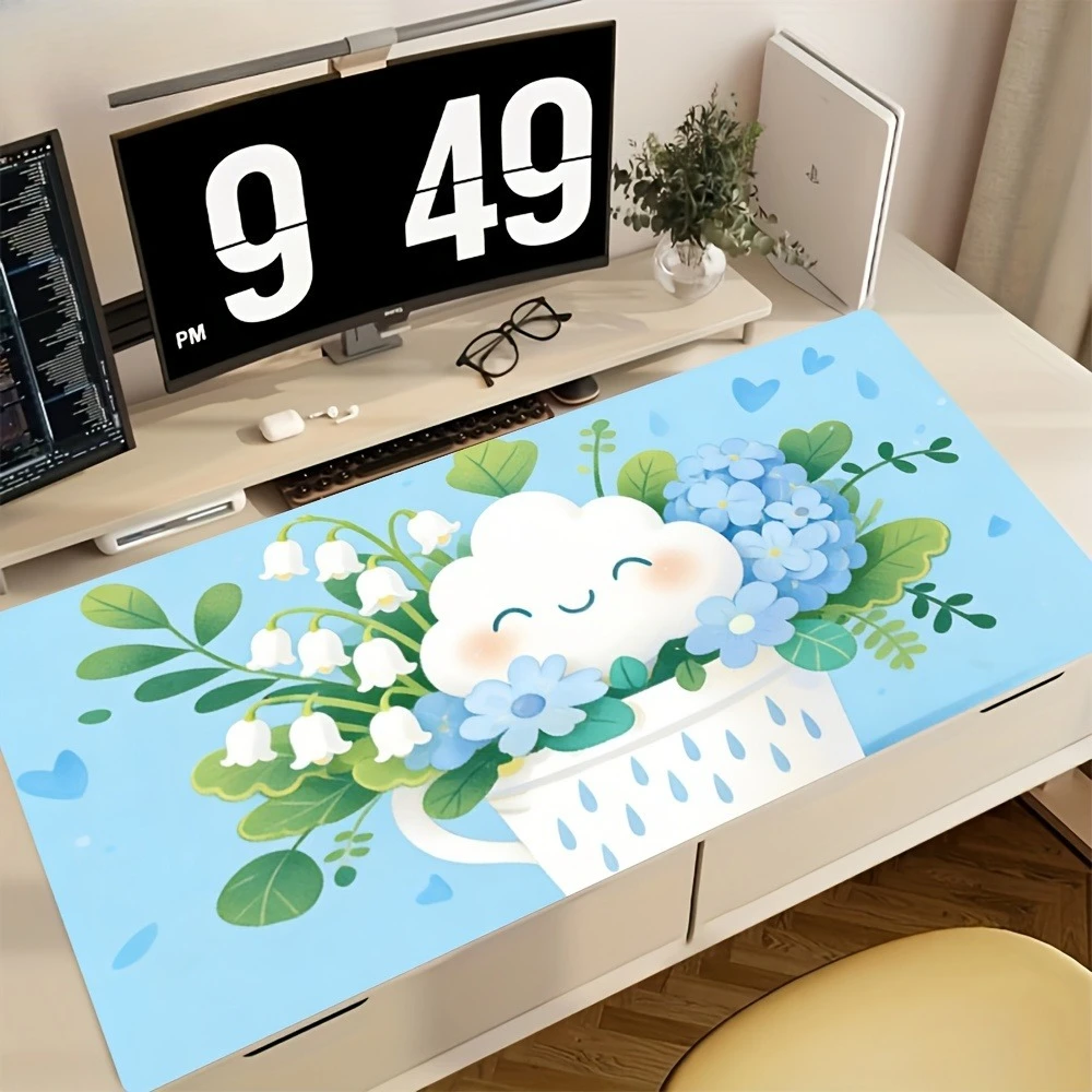 Tapis de souris antidérapant pour jeux, orné de motifs élégants de lys et d'hortensias, alfombrillas para escritorio, tapis de souris