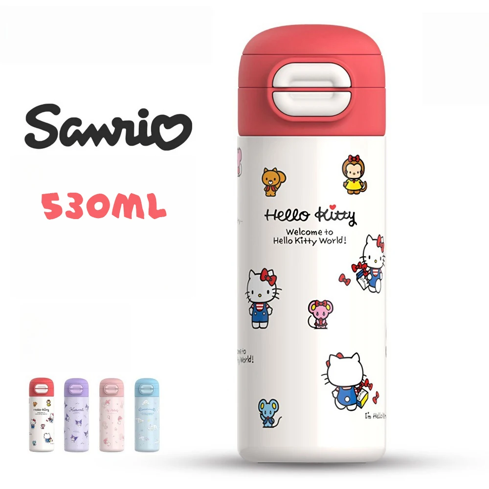 Genuine 530ML Sanrio Thermos Cup Hellokitty Kuromi Cinnamoroll Stainless Steel Vacuum Flask Insulated Bottle Girls Gifts