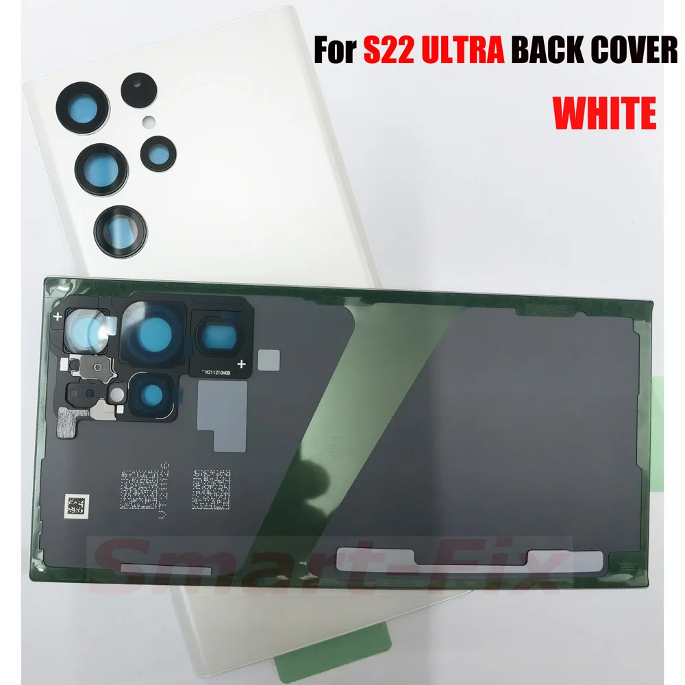 (OEM) Glass Back Cover Case with Camera Cover Lens and Adhesive for SAM-S22 Ultra S22U S22ULTRA 5G Battery Housing Rear Door