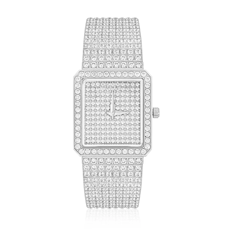 BELLUX Fashion Luxury White Full Diamond Women's Watch Artificial Zircon Unique Square Dial Watch