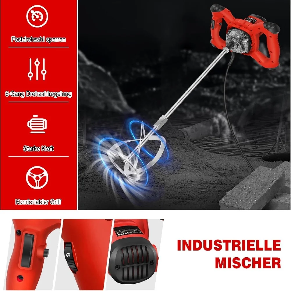 New Handheld Paint Concrete Mixer Machine Paddle Mixer Adjustable 6Speed Stirrer Electric Mix Stirring Tool M14 Mixing Rod 2600W
