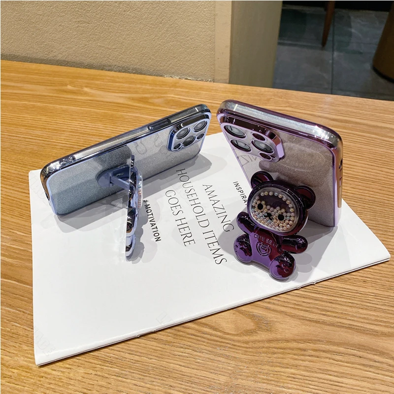Y 53 Glitter Bling Bear funda de silicona con soporte para teléfono para Vivo Y53 4G VivoVY53 chica mujer soporte contraportada
