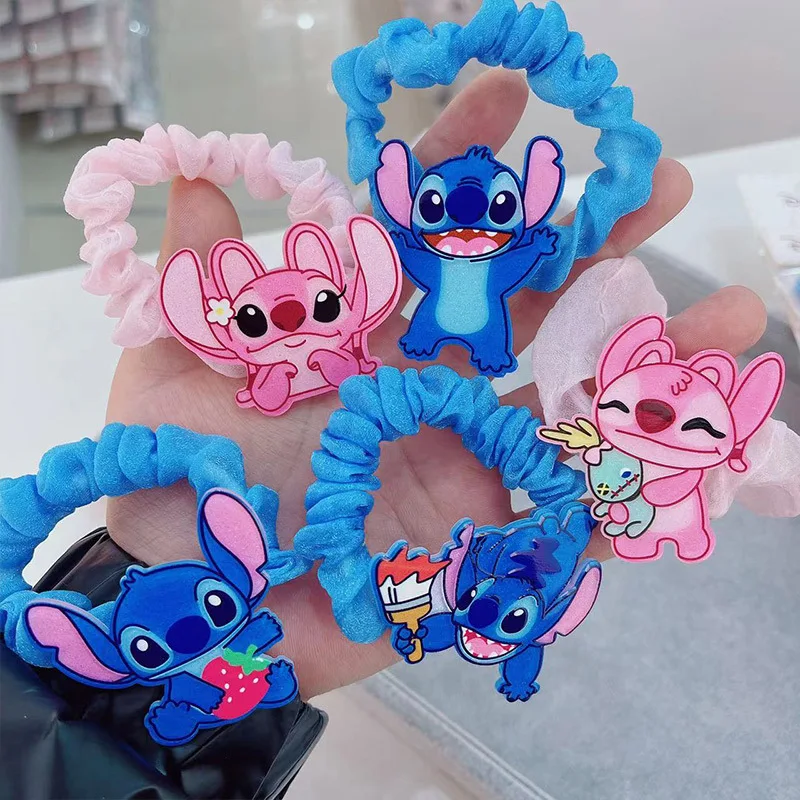 1/5pcs Disney Anime Stitch Hair Rope Hair Tie Acrylic Kawaii Hairpin For Girls Cute Hair Accessories Baby Popular Haircatches