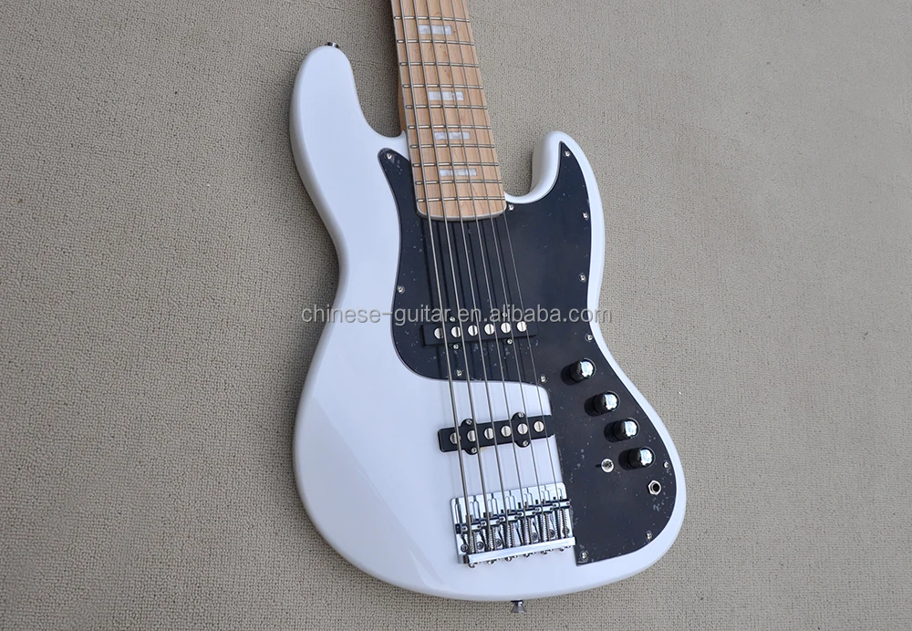 Flyoung Quality White Electric Bass Guitar 6 Strings Bass Maple Fretboard Custom Made
