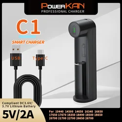 PowerKAN C1 Battery Charger Suitable for 3.7V Lithium Batteries Portable Charging Powerbank Compatible with 18650/26650/21700...