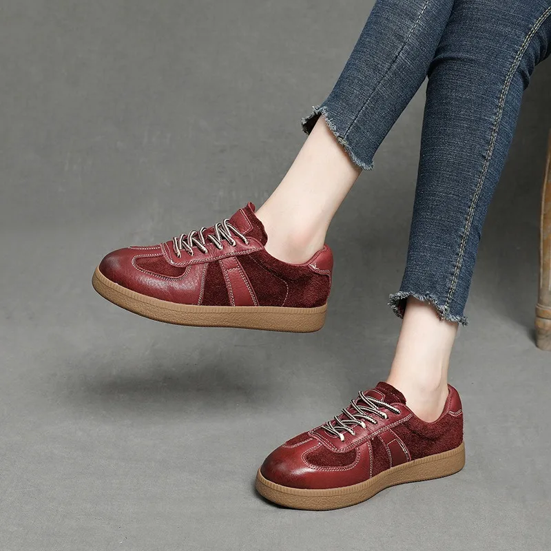 

Женские немецкие кроссовки из воловьей кожи в стиле ретро с плоской подошвой, осенние новые повседневные модные кроссовки с круглой головкой на мягкой подошве