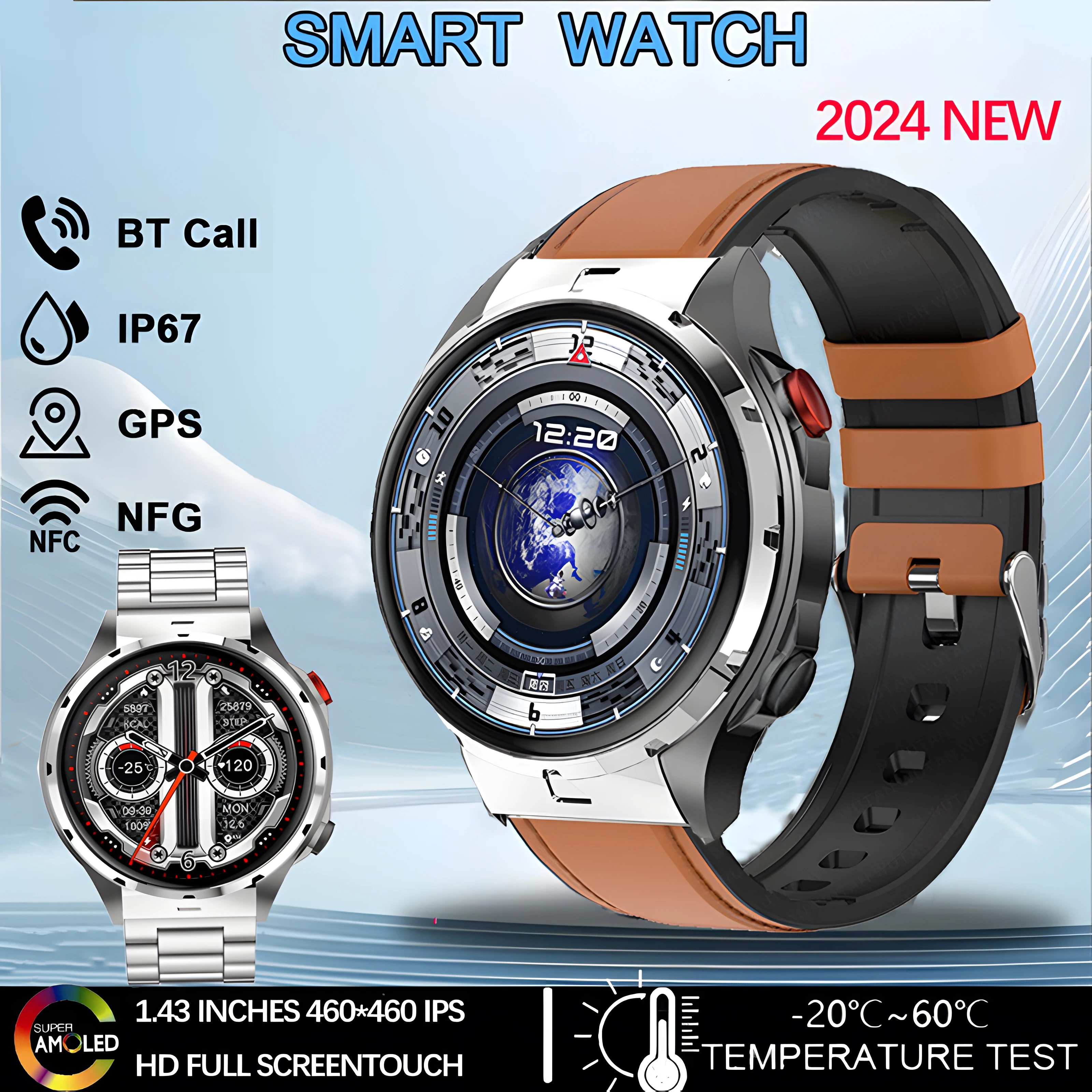 

2024 New IP68 waterproof Classic Smart Watch Men Women Bluetooth Call HD AMOLED Voice Call GPS Tracking NFC Sports Watches