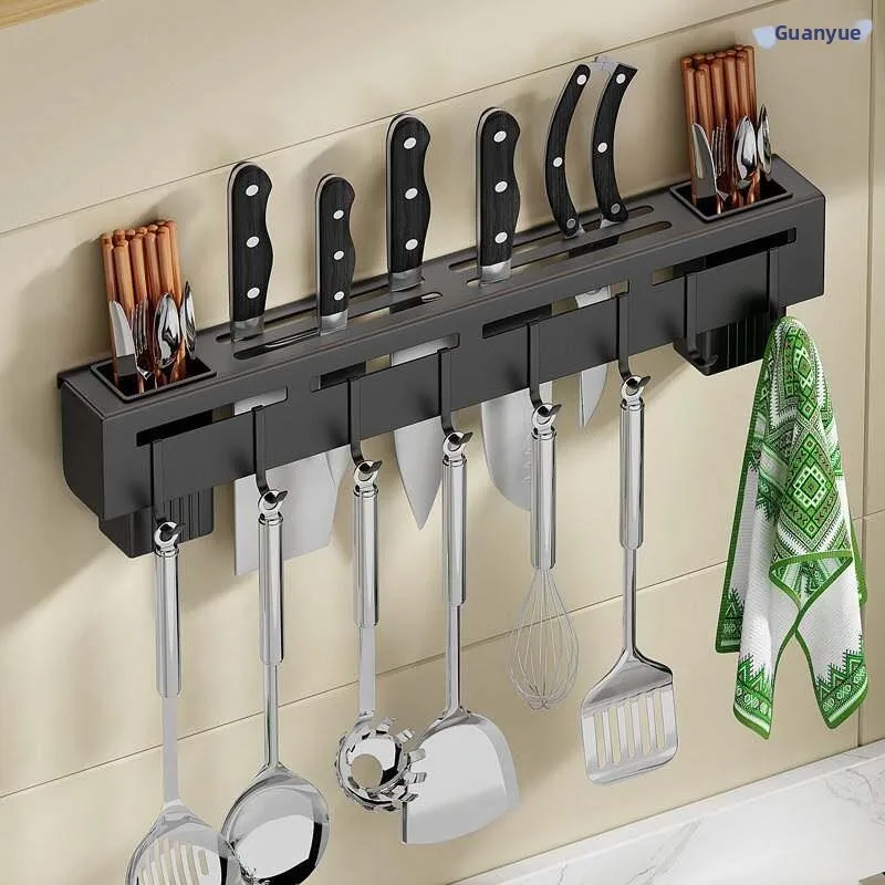 

Stainless Steel Knife Holder Multi-Function Kitchen Storage Rack Wall-Mounted Chopsticks Tube Knife Utensils Integrated Stora...