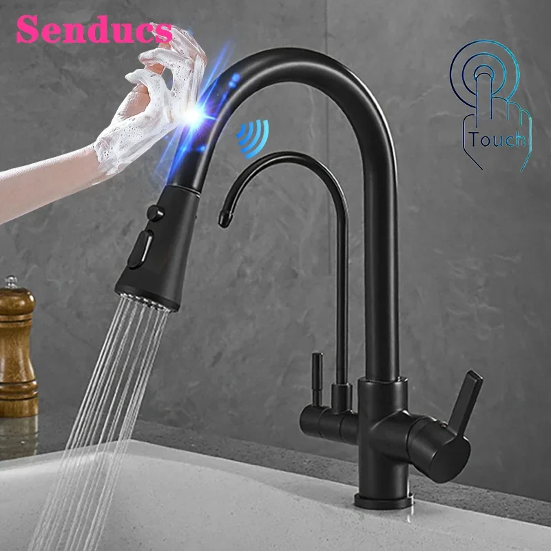 Hot Cold Touch Kitchen Faucets Quality Brass Pull Out Kitchen Mixer Faucet Dual Handle Smart Sensor Touch Kitchen Mixer Tap