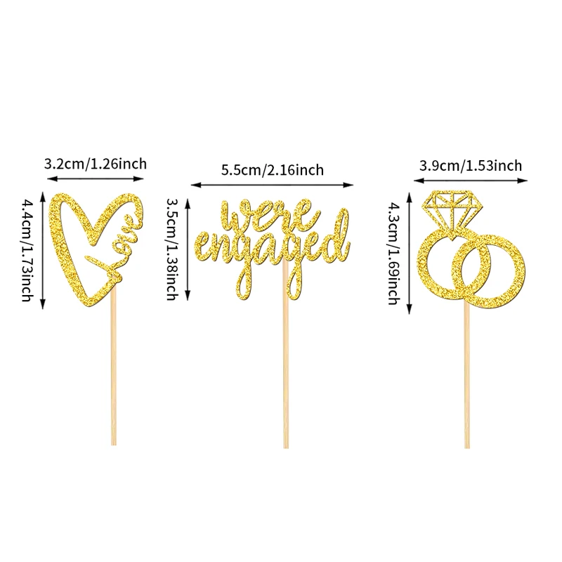 NUBECOM 24 Stück Verlobungs-Cupcake-Topper, Verlobungs-Kuchenaufsätze, glitzerndes Liebesherz mit Liebesringen, Verlobungs-Schrift-Kuchendekorationen – Detail 4