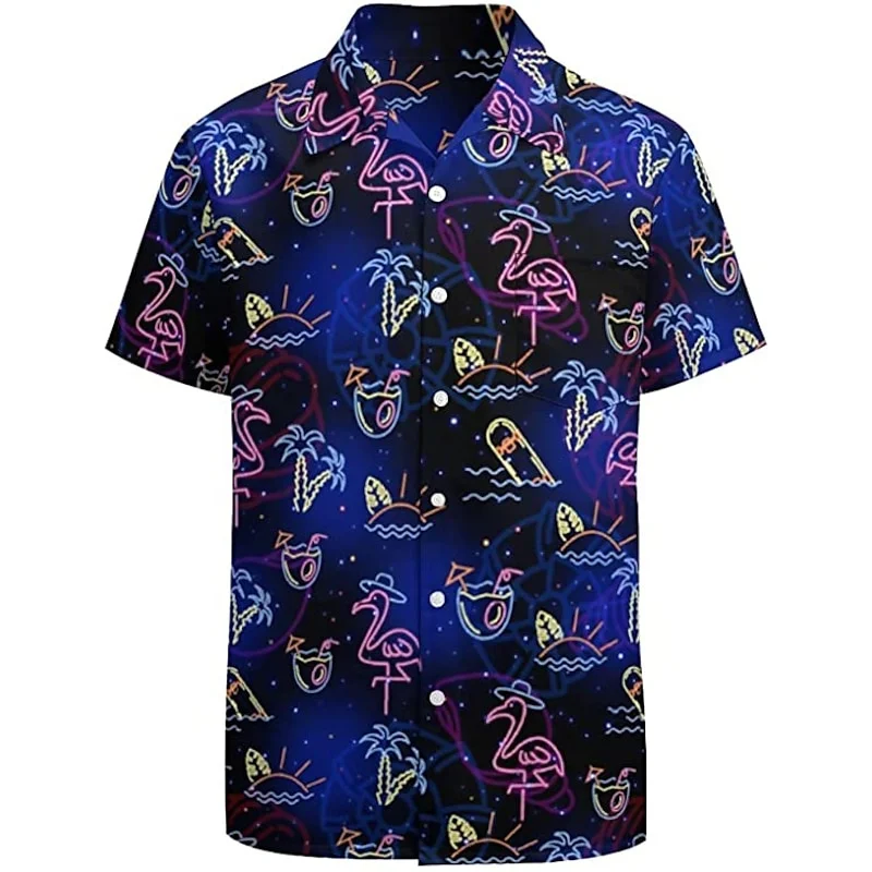 Chemise hawaïenne structurels ente à manches courtes pour hommes, impression 3D, vêtements décontractés de rue, mode néon, chemises de plage