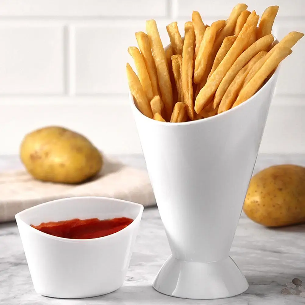 Fries Cup Salad Cup, PP Plastic Slant Mouth Cup, Portable Snack Bowl Vegetable Container with Dipping Sauce Compartment