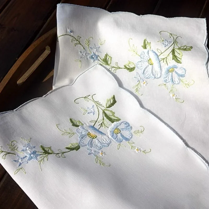 2 PCS Foreign Trade Pure Cotton Hand-embroidered American Pastoral Vintage Cloth Placemat 33X48CM 28X42CM handkerchief