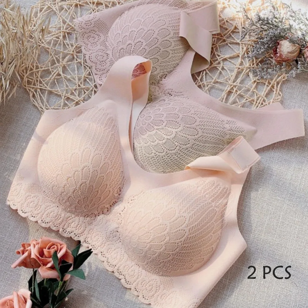 2 PCS No Steel Rings Underwear Gathering Sleep Bra Latex Underwear Lace Bra No Mark Breathable Bra Vest Women