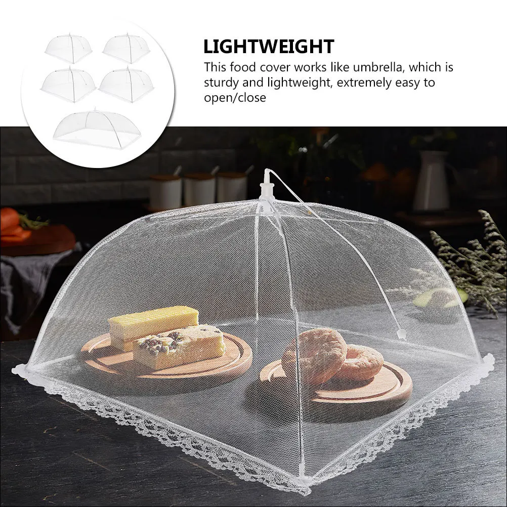 

5pcs Folding Food Cover Tent Breathable Mesh Screen For Kitchen Picnic Outdoor Bbq Portable Antidust Table Protector Reusable