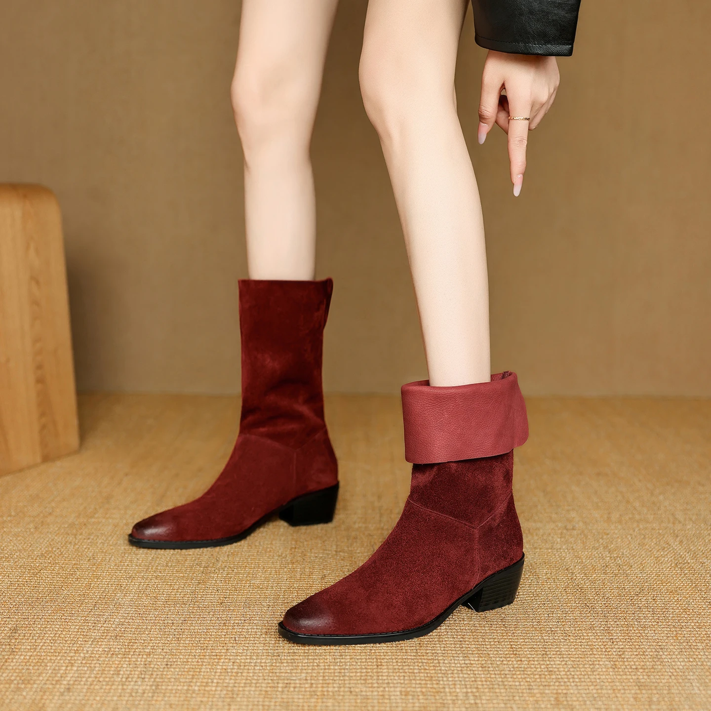 

Handmade Genuine Leather Horsehair Square Toes Boots Sexy Ankle boots,Fashion winter woman boots,knight boots,Fashion Modern b