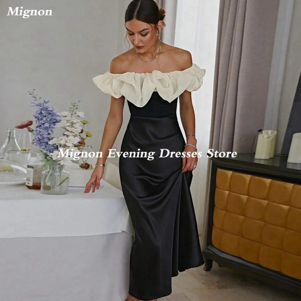 

Mignon Satin Mermaid Off-the-shoulder Arab Ruffle Prom Gown Ankle Length Saudi Evening Formal Elegant Party Dress for Women 2023