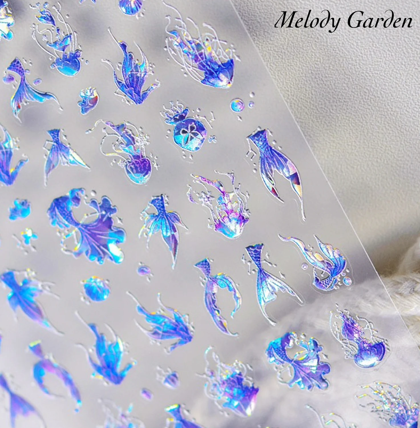 Newest 5D Embossed Back glue Nail decal Ocean Dream Jellyfish Mermaid Tail Nail stickers Shell Wave Nail decoration Nail art DIY