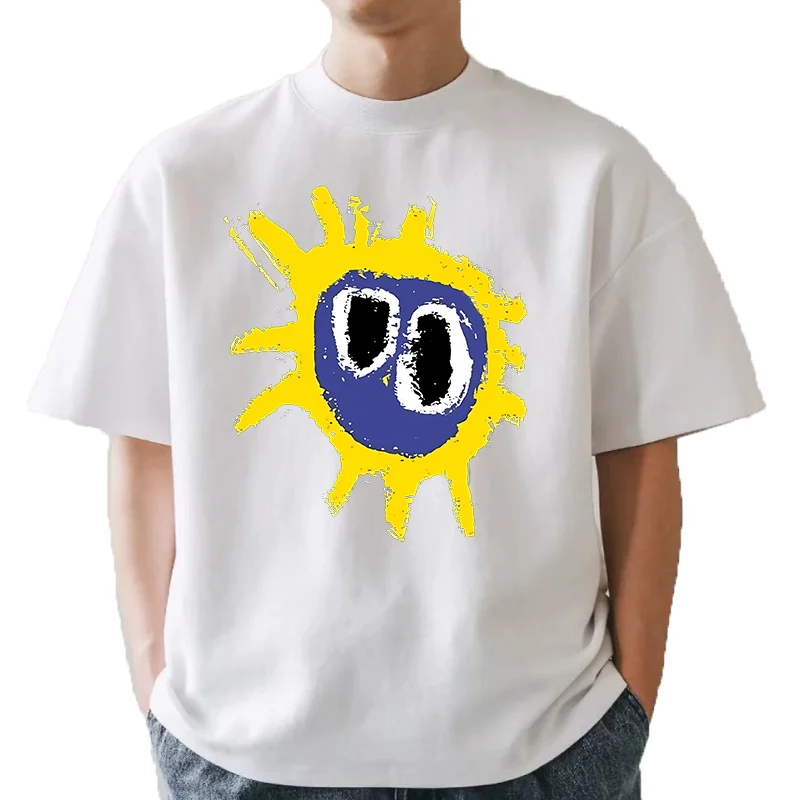 Cotton 100% Men T Shirt for Summer PRIMAL SCREAM RETRO SCREAMADELICA Rock Band Red T-Shirt Men Summer T-Shirts Men and Women
