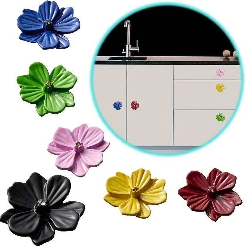 1 Stück Blumenförmiger Schubladengriff aus Legierung, Dekorativer Küchenschubladen- und Schrankgriff für Möbelknöpfe, Hardware, Schrank, Bunt