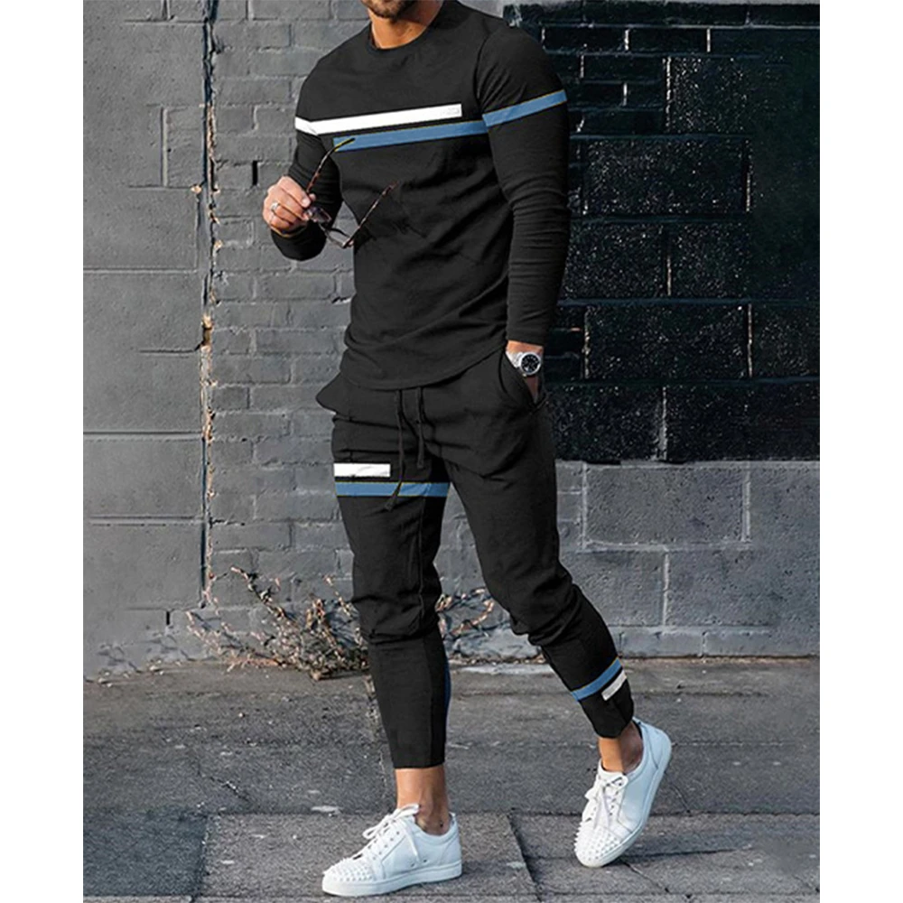 Men\'s Sweatshirt Pants 2 Piece Sets O Neck Long Sleeve T Shirt Sweatpants Tracksuits Male Oversized T-shirts Sportswear Clothing