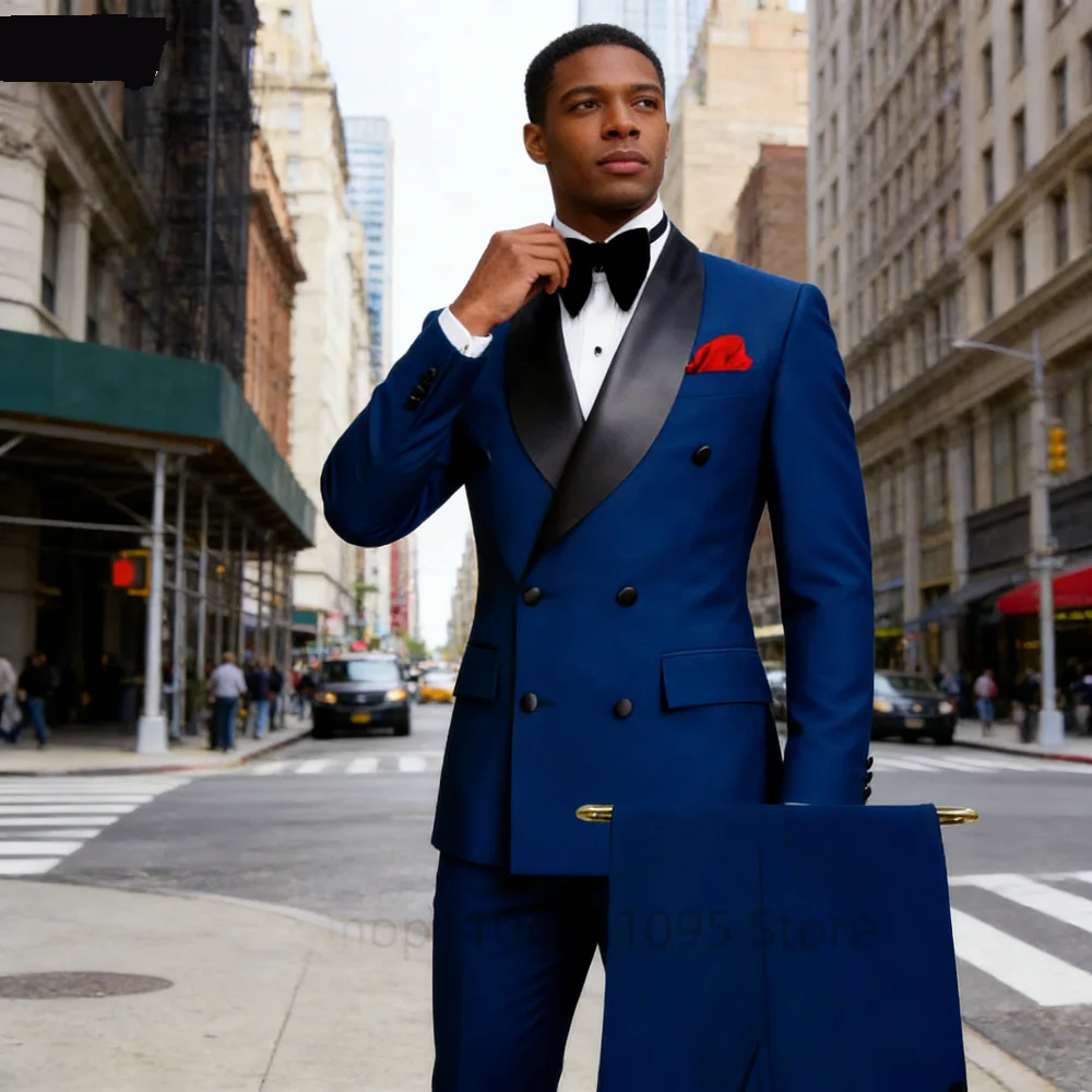 

Slim Fit Men's Tuxedo 2 Piece Set Shawl Lapel Double Breasted Jacket with Pants Best Man Wedding Groom Business Formal Wear