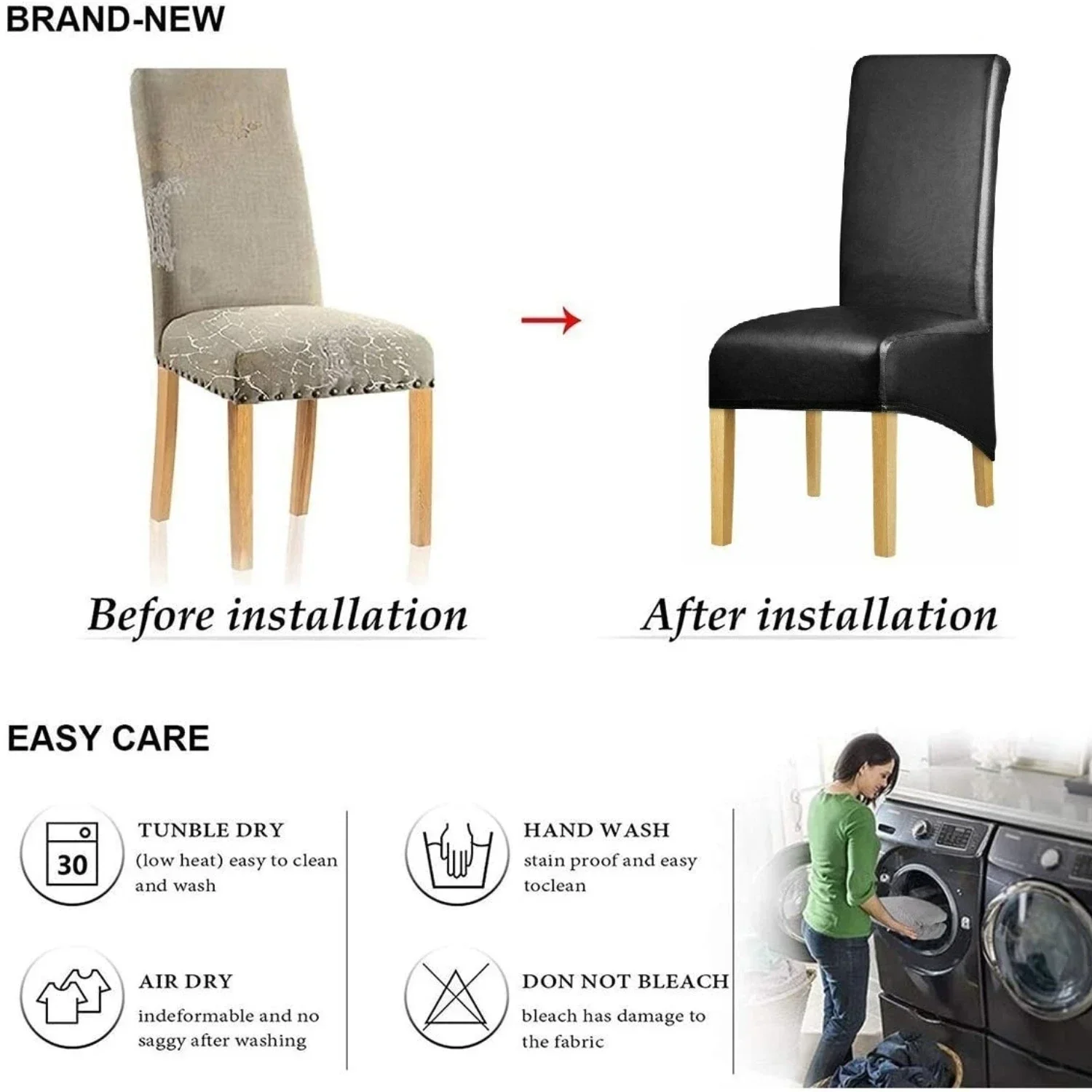 Imagem -04 - Impermeável pu Leather Dining Chair Covers Solid Seat Slipcover Chair Protector Removível Extra Grande Tamanho xl Pcs