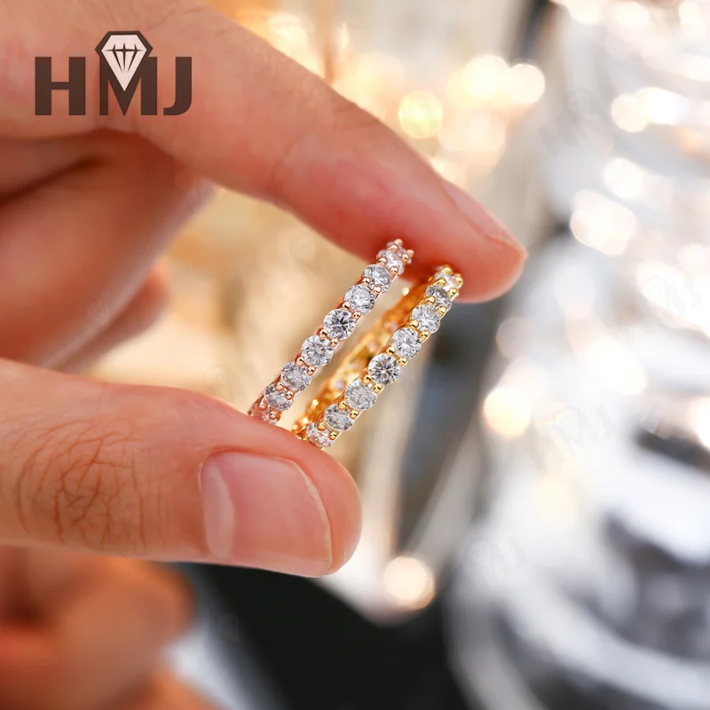 925 Silberring mit Moissanit-Pavé, Stapelbare Ringe für Frauen, Zierliche Ewigkeitsringe, Hochzeits- und Jubiläumsgeschenk, Hypoallergen, Nicht Verblassend – Detail 7