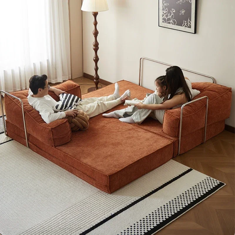 

European Living Room Sofa Bed Nordic Large Fabric Sleeper Sectional Double Couch Puffs Lounge Foldable Divano Letto Furniture
