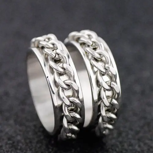 1PC Fashion 7MM Stainless Steel Rotating Chain Spinner Ring Unisex Decompression Ring for Men And Women Gift