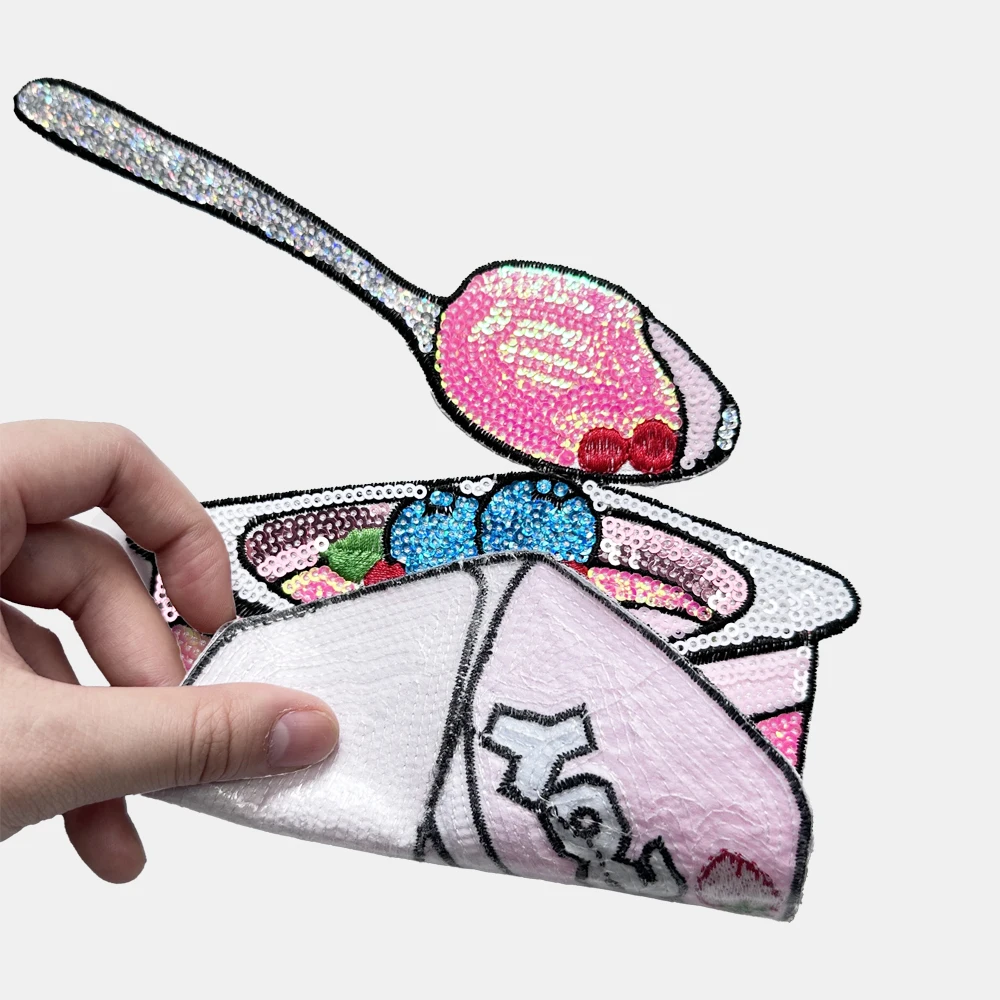 1 Piece 19*23cm Sequin Yoghurt Patch Shining Iron on Patch for Garment Bag Decoration DIY Applique Clothing Accessories