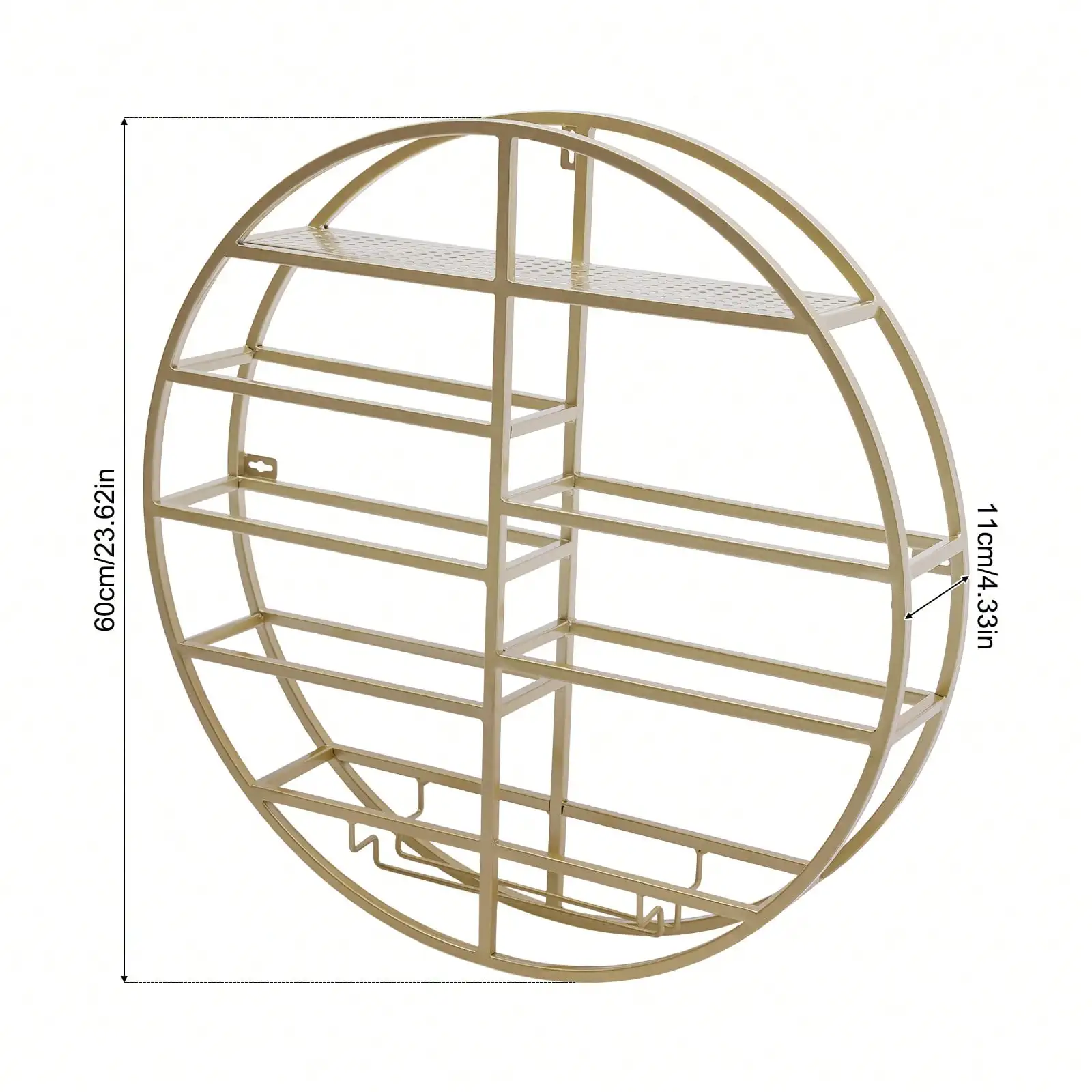 

Gold Wall Mounted Wine Shelf, Round Hanging Wine Display Rack Wine Bottle Organizer Floating Storage Shelf For Bar Kitchen