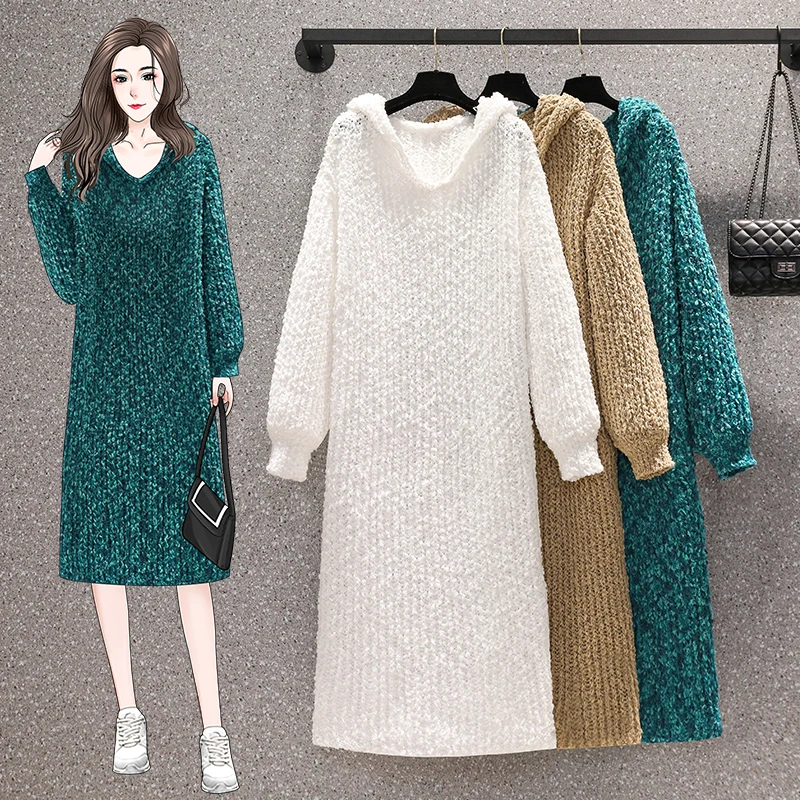 

New Womens Long Dress 2023 Spring Autumn Female Knitted Pullover Bottoming Trendy Hoodies Ladies Loose Sweaters A1136