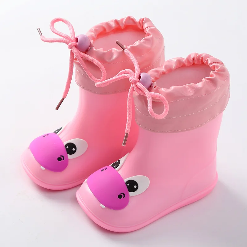 Autumn Winter Children Rain Boots Warm Plush Waterproof Kids Rain Shoes Boys Girls Baby Rubber Boots Soft PVC Snow Boots