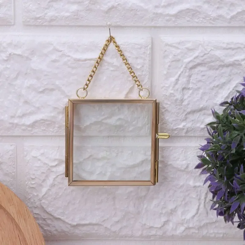 Creative DIY Chain Retro Metal Photo Picture Frame High Translucent Glass Folder Flower Plant Display Holder