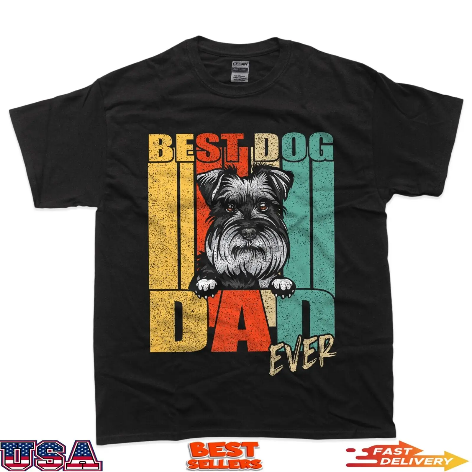 Mens Best Dog Dad Ever Miniature Schnauzer Fathers Day Vintage T-Shirt