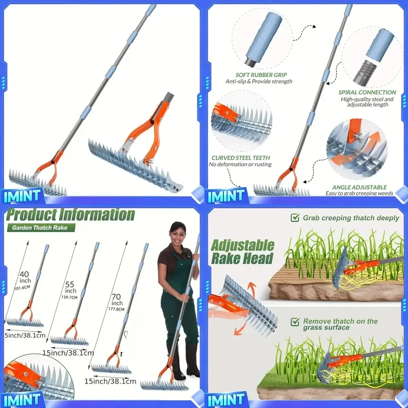 Lawn Thatching Rake Robust Dethatcher Rake Versatile Grass Grooming Rake for Cleaning Dead Grass, Yard Garden Durable Soil