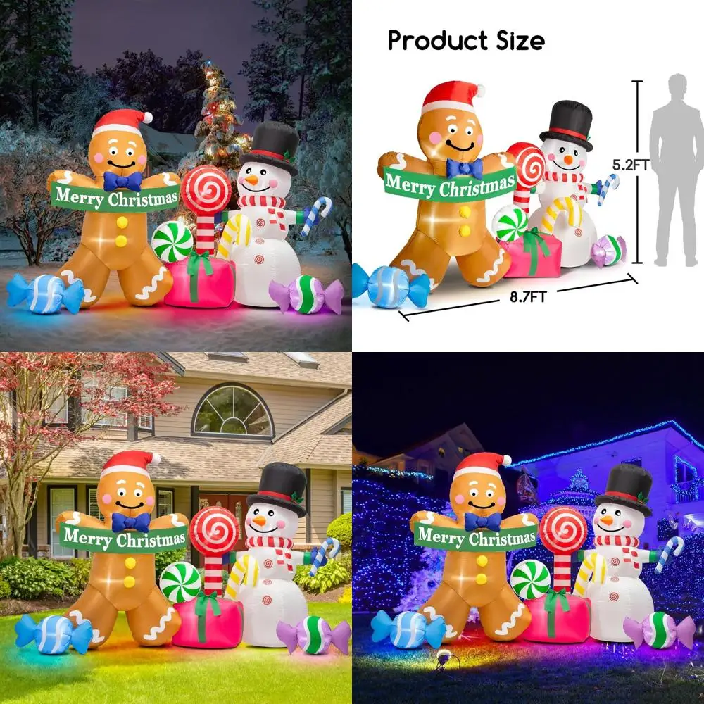 

8-Foot Tall Inflatable Christmas Decorations: LED-lit Gingerbread Man & Snowman with Candy for Outdoor Holiday Displays